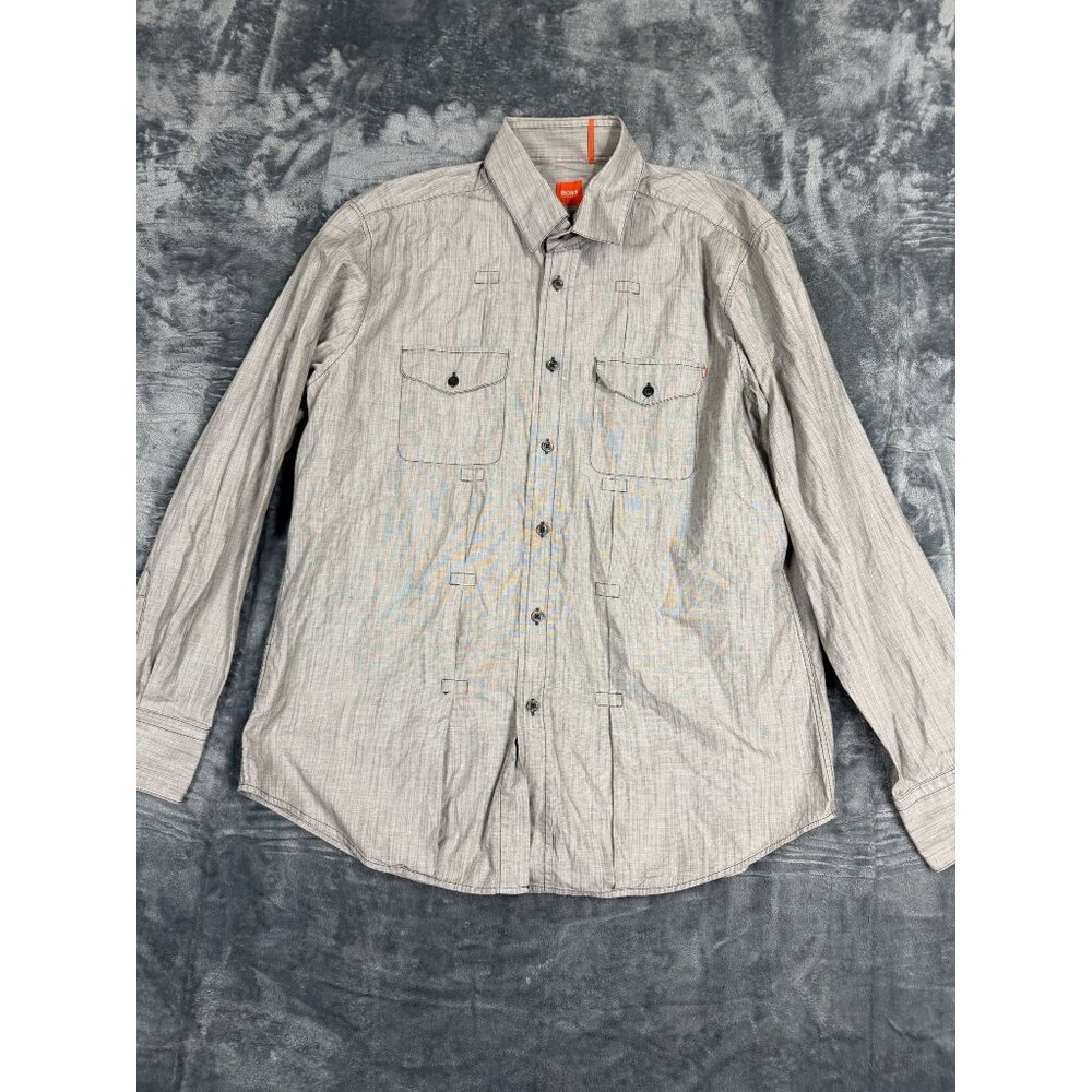 Hugo Boss Grey Check Button-Up Shirt XXL Long Sleeve Slim Fit